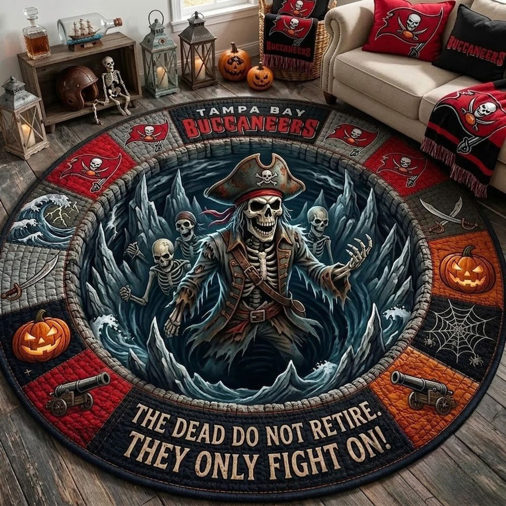 Tampa Bay Buccaneers 2026 Monster Halloween Quilted Round Mat Buccaneers Merch Home Decor