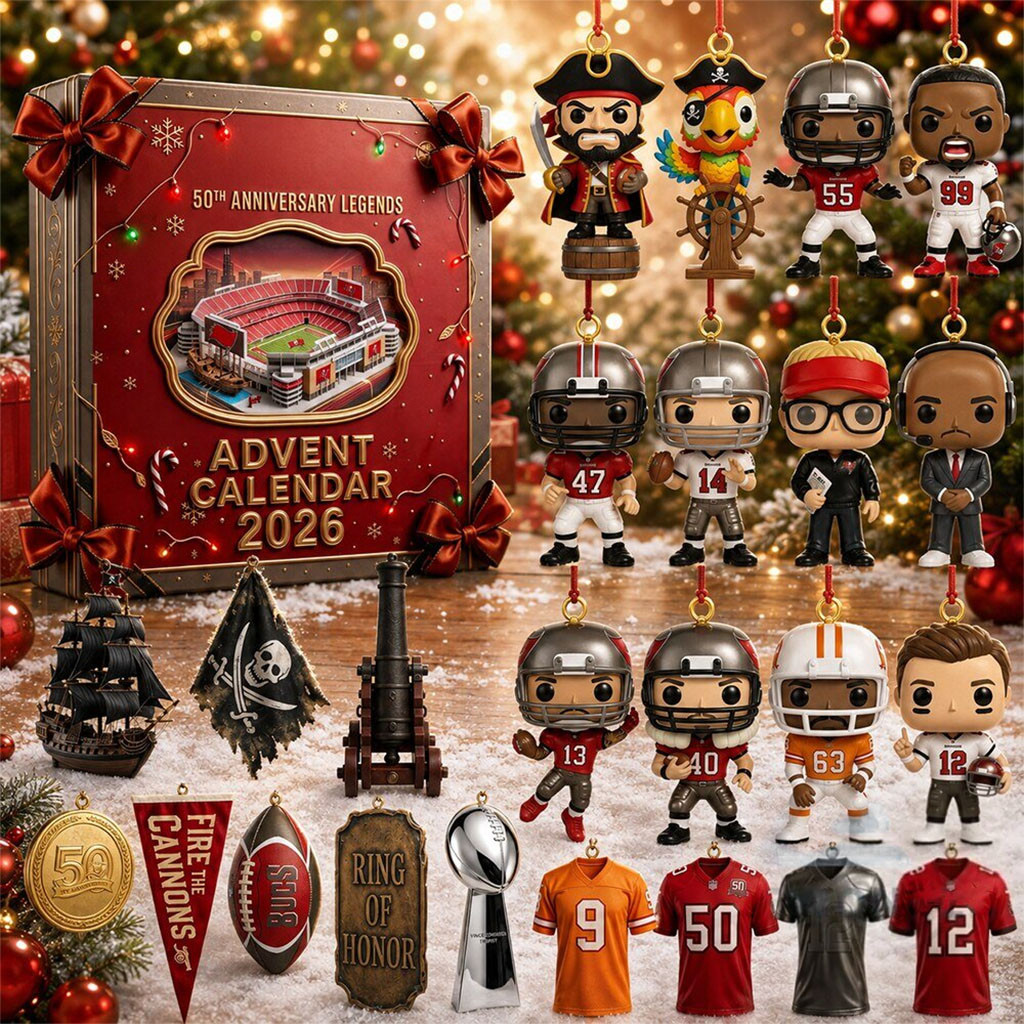 Tampa Bay Buccaneers 50Th Anniversary Advent Calendar 2026 Buccaneers Merch Christmas Ornaments