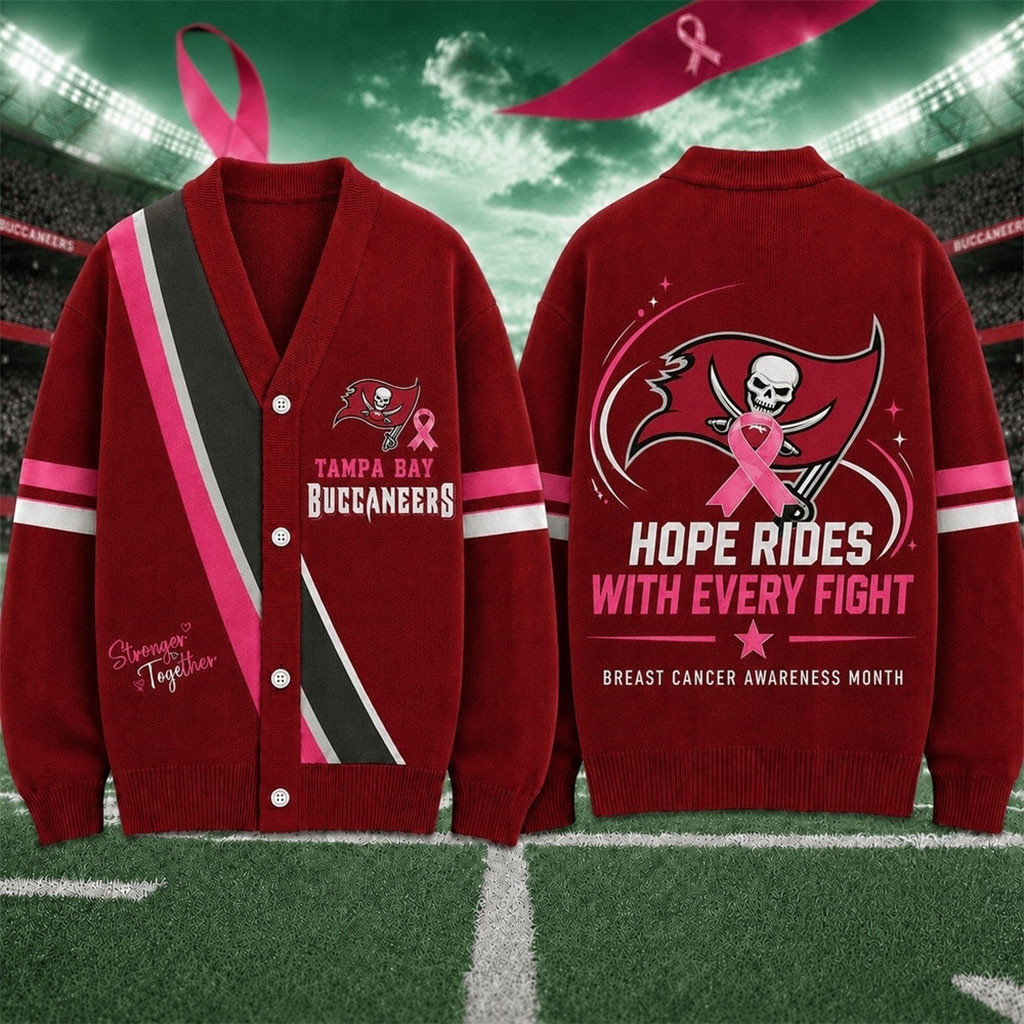 Tampa Bay Buccaneers Breast Cancer Hope Rides With Every Fight Cardigan Buccaneers Merch Tampa Bay Buccaneers Breast Cancer Hope Rides With Every Fight Cardigan Buccaneers Merch