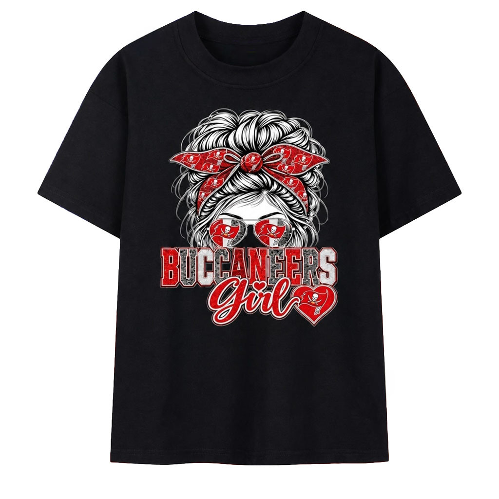 Tampa Bay Buccaneers Girl Football Messy Bun T-Shirt Buccaneers Merch Gifts For Fans