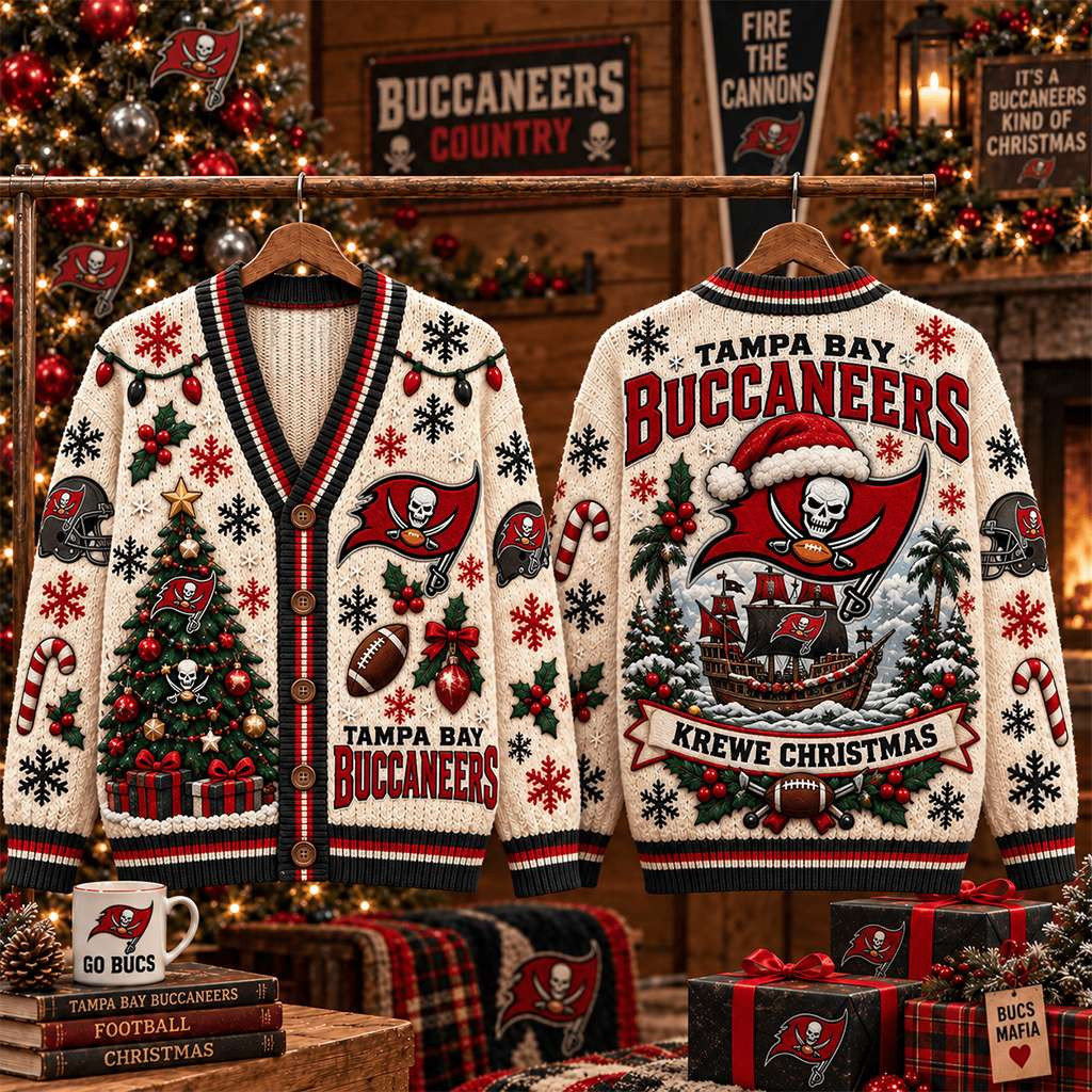 Tampa Bay Buccaneers Krewe Christmas Cardigan Buccaneers Merch Xmas Gifts For Football Fans Tampa Bay Buccaneers Krewe Christmas Cardigan Buccaneers Merch Xmas Gifts For Football Fans