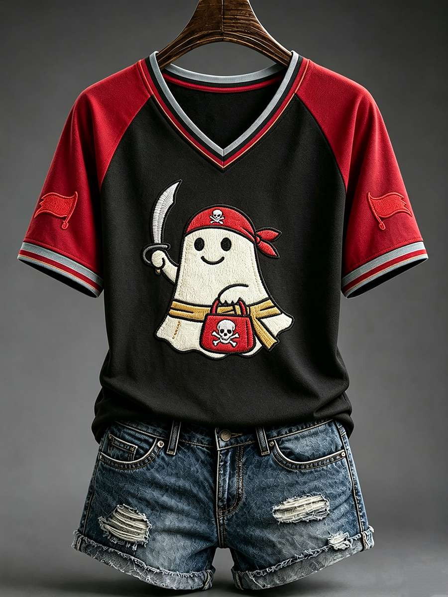 Tampa Bay Buccaneers Merch Cute Boo Tampa Bay Football V-Neck Shirt Game Day Gifts For Halloween