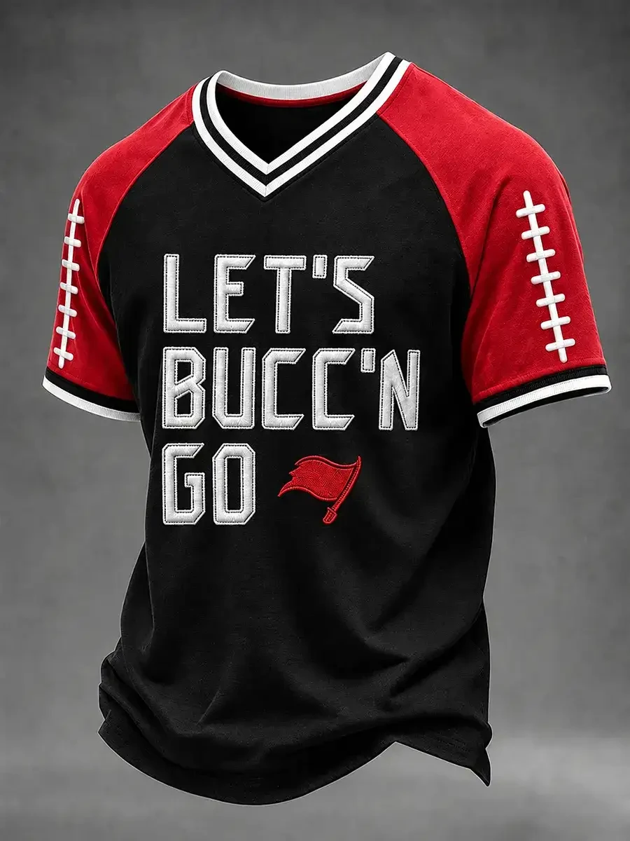 Tampa Bay Buccaneers Merch Let's Bucc'n Go Tampa Bay Football V-Neck Shirt Gifts For Fans