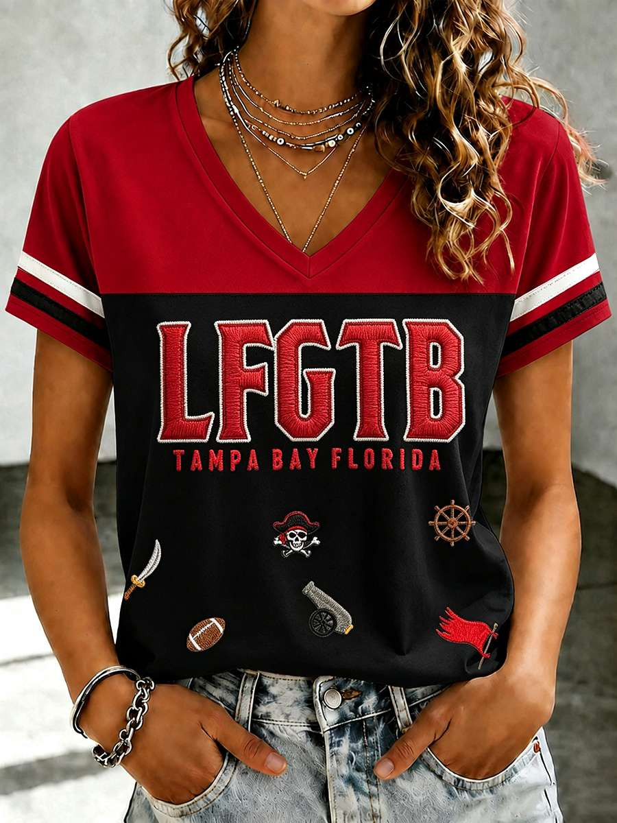 Tampa Bay Buccaneers Merch LFGTB Tampa Bay Football V-Neck Shirt Game Day Gear Gifts For Her
