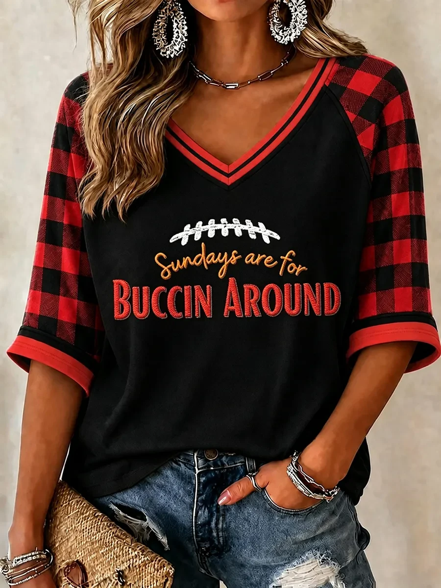Tampa Bay Buccaneers Merch Sundays Are For Buccin Around Crop Sleeve V-Neck Shirt Game Day Gift