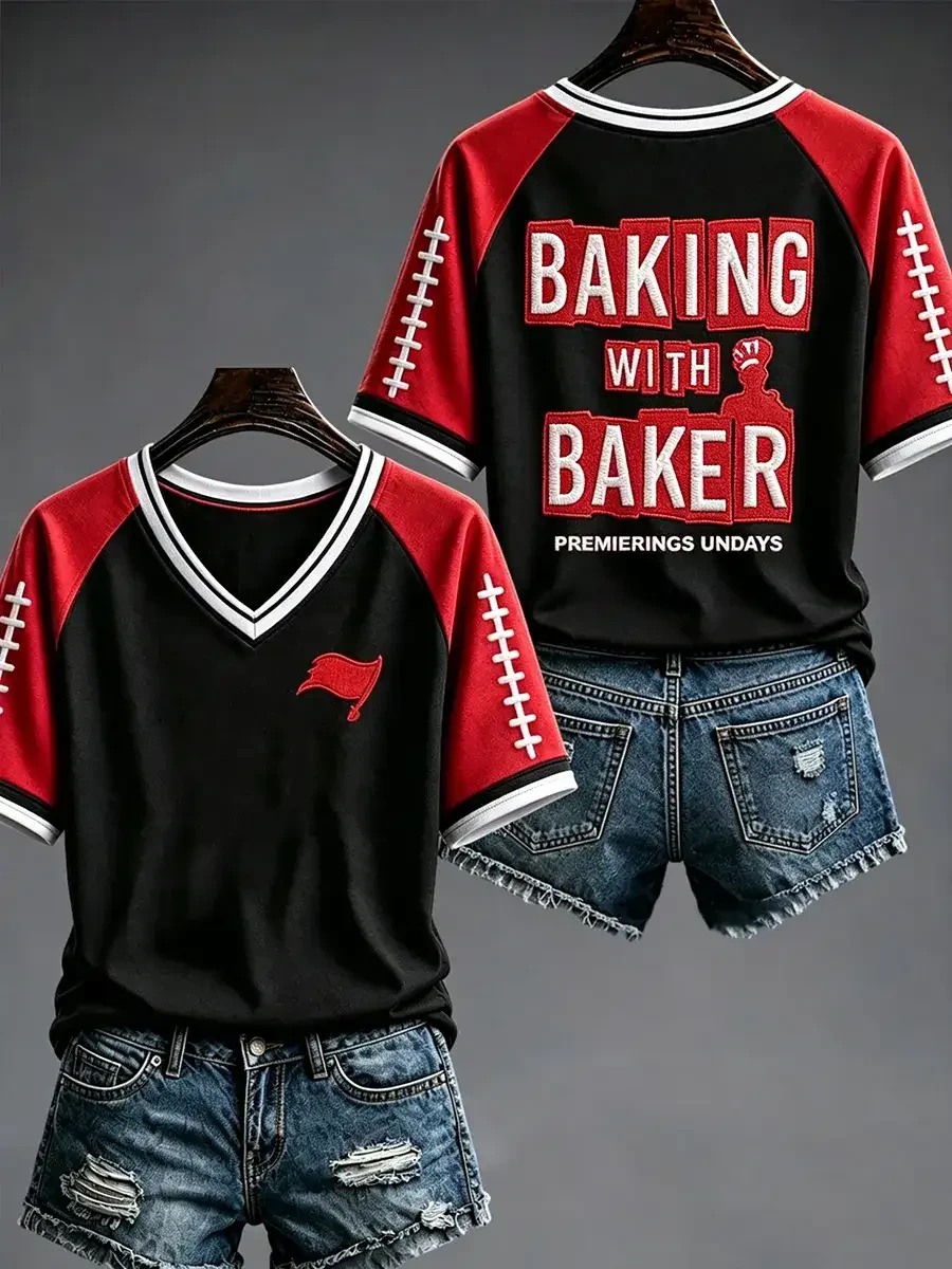 Tampa Bay Buccaneers Merch Tampa Bay Football V-Neck Shirt Baking With Baker Shirt Fan Gifts