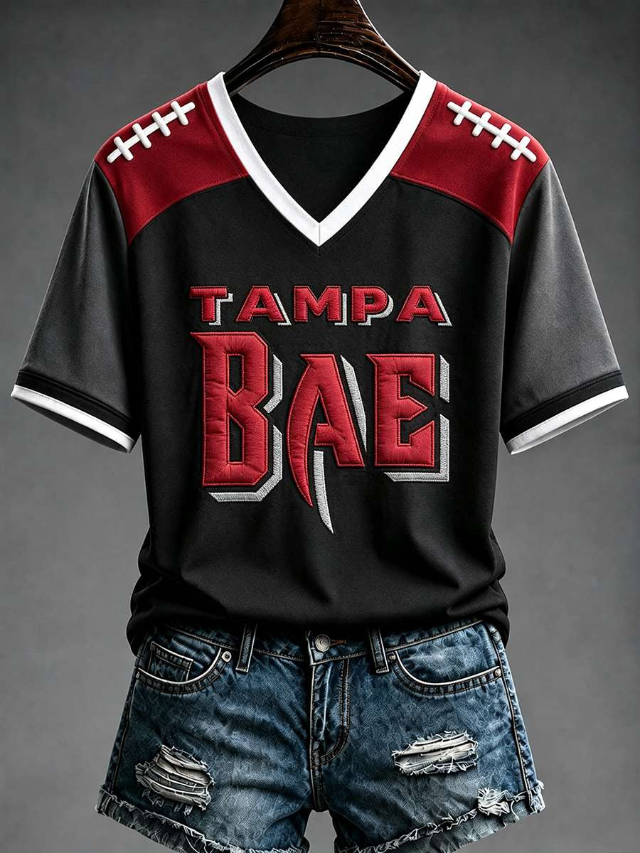 Tampa Bay Buccaneers Merch Tampa Bay Football V-Neck T-Shirt Sunday Game Day Outfit Women