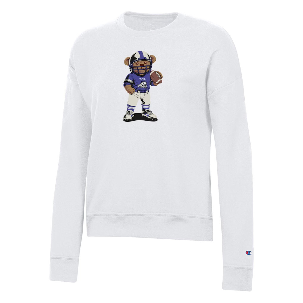 TCU Horned Frogs Merch 2026 TCU Horned Frogs Champion Teddy Bear Sweatshirt Football Fan Gear