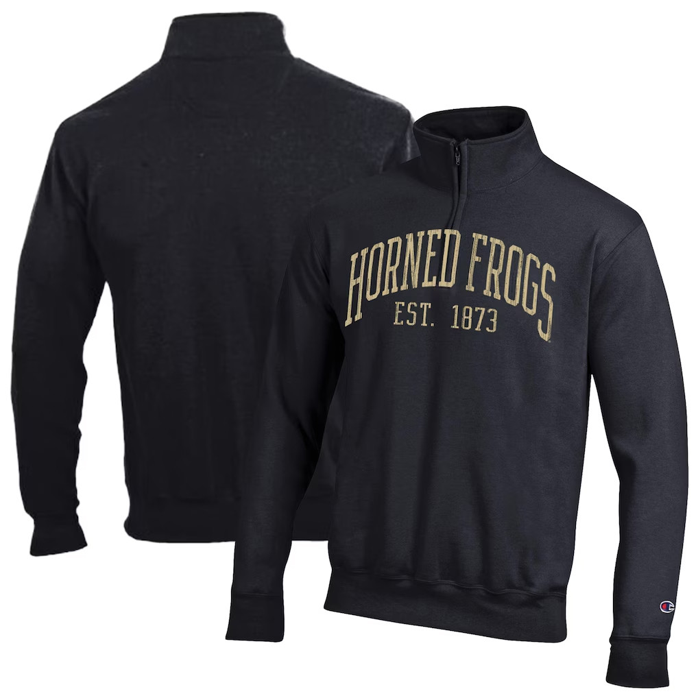 TCU Horned Frogs Merch 2026 TCU Horned Frogs Est 1873 Champion Quarter Zip Shirt Black Gifts