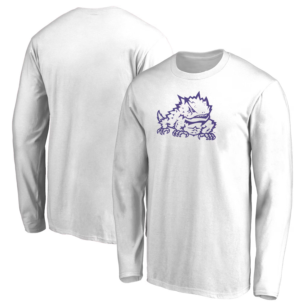 TCU Horned Frogs Merch 2026 TCU Horned Frogs Primary Logo Long Sleeve T-Shirt White Best Gifts