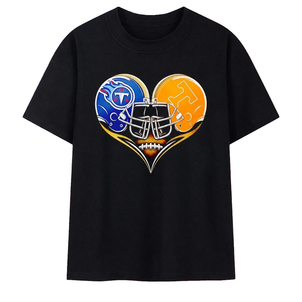 Tennessee Titans And Tennessee Volunteers Football Heart T-Shirt Gifts For Football Fan