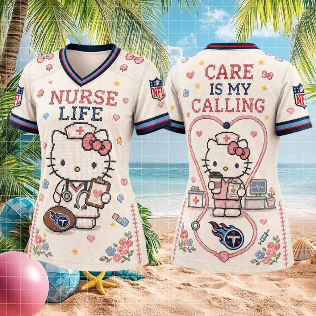 Tennessee Titans Hello Kitty Nurse Life Medical V-Neck Shirt Titans Merch Gift For Football Fan