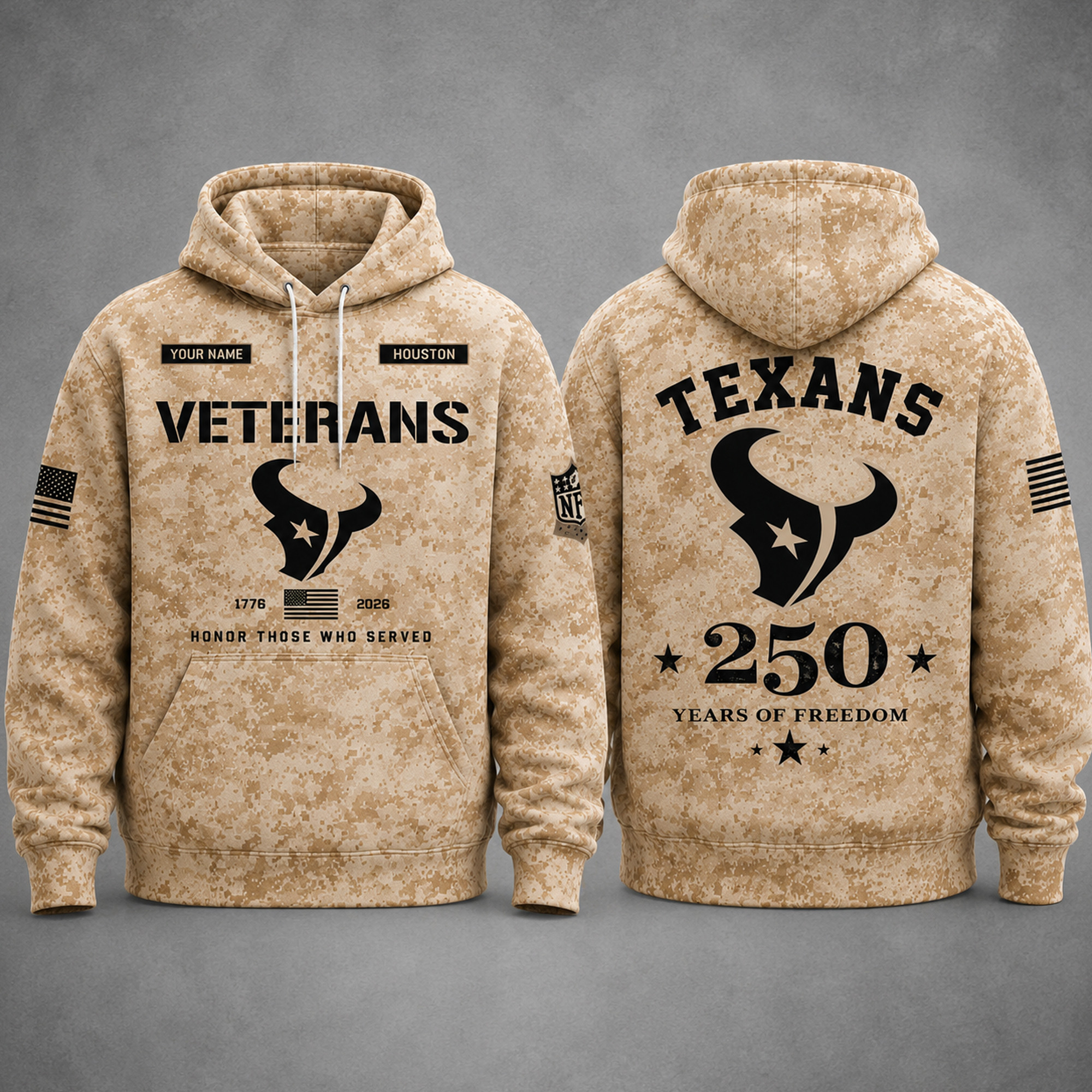 Texans Military Appreciation 250 Years Of Freedom Camo Hoodie
