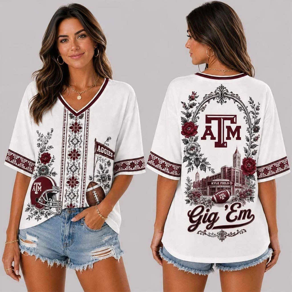 Texas A&M Aggies Merch Collegiate Pride Gig Em V-Neck Shirt Best Gifts For Football Lover