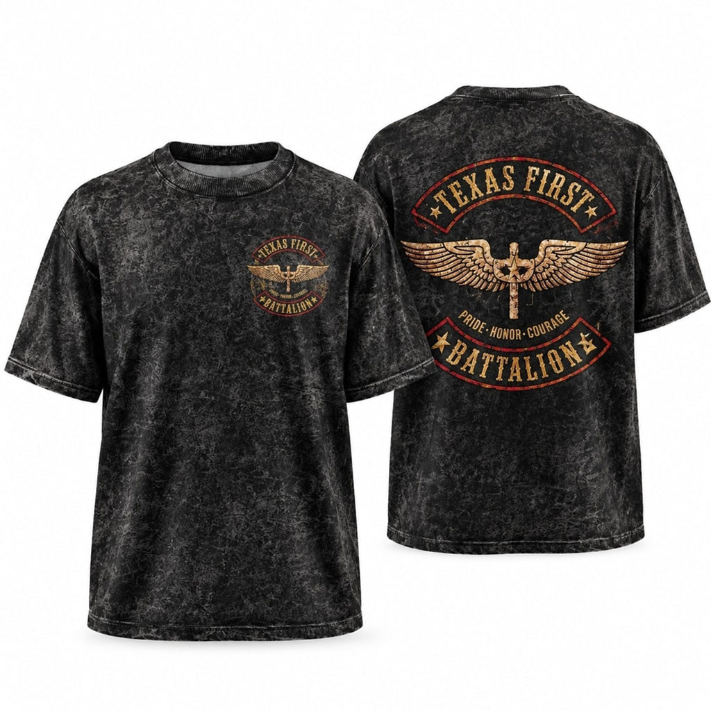 Texas First Battalion Military Style Winged Star Crossed Graphic Vintage T-Shirt Gift For Husband Texas First Battalion Military Style Winged Star Crossed Graphic Vintage T-Shirt Gift For Husband