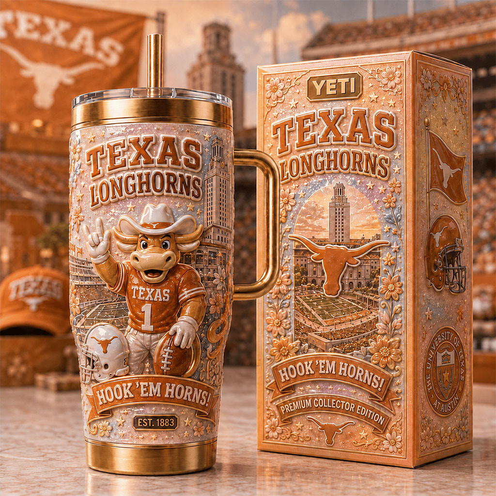 Texas Longhorns Hook 'Em Horns Tumbler Texas Longhorns Merch Gift For Football Lovers