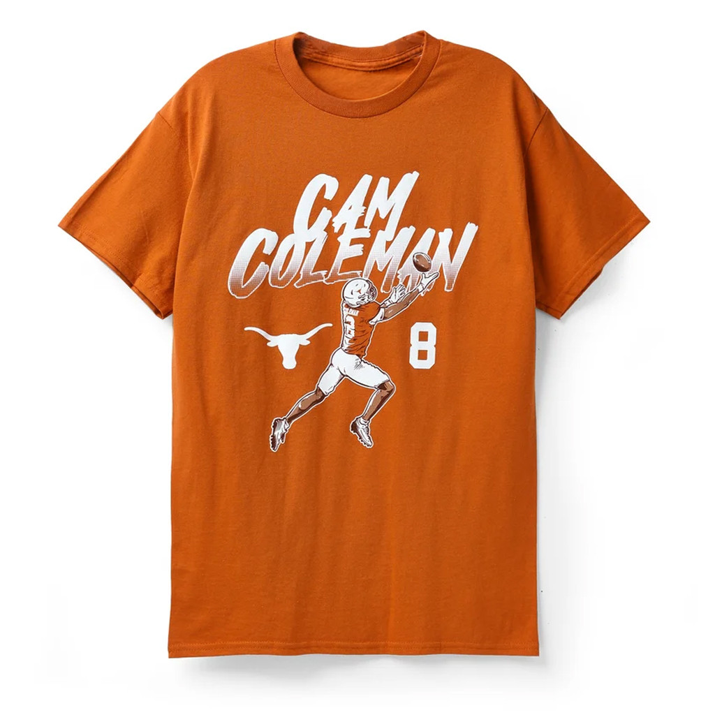 Texas Longhorns Merch 2026 #8 Cam Coleman Name And Number Pose T-Shirt Football Fan Gifts Texas Longhorns Merch 2026 #8 Cam Coleman Name And Number Pose T-Shirt Football Fan Gifts