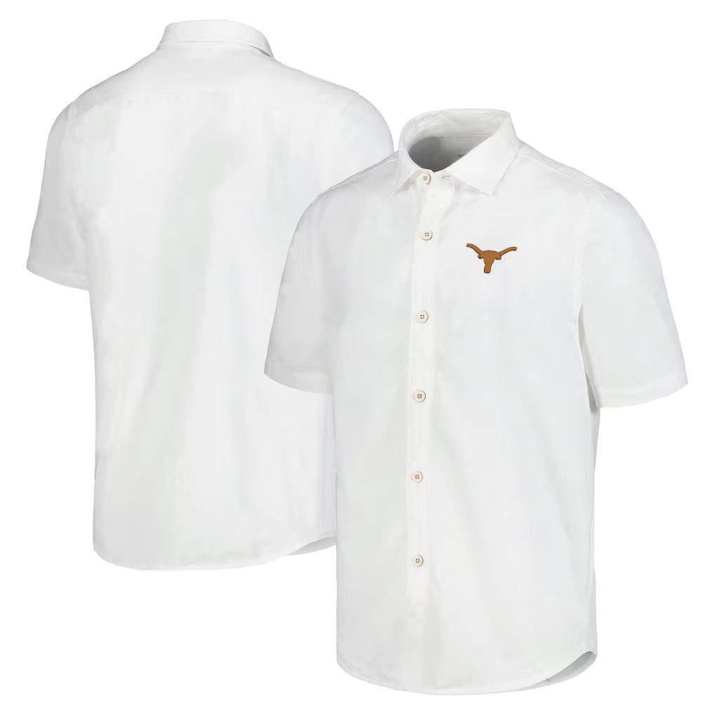 Texas Longhorns Merch 2026 Texas Longhorns Tommy Bahama Palm Vista Hawaiian Shirt White