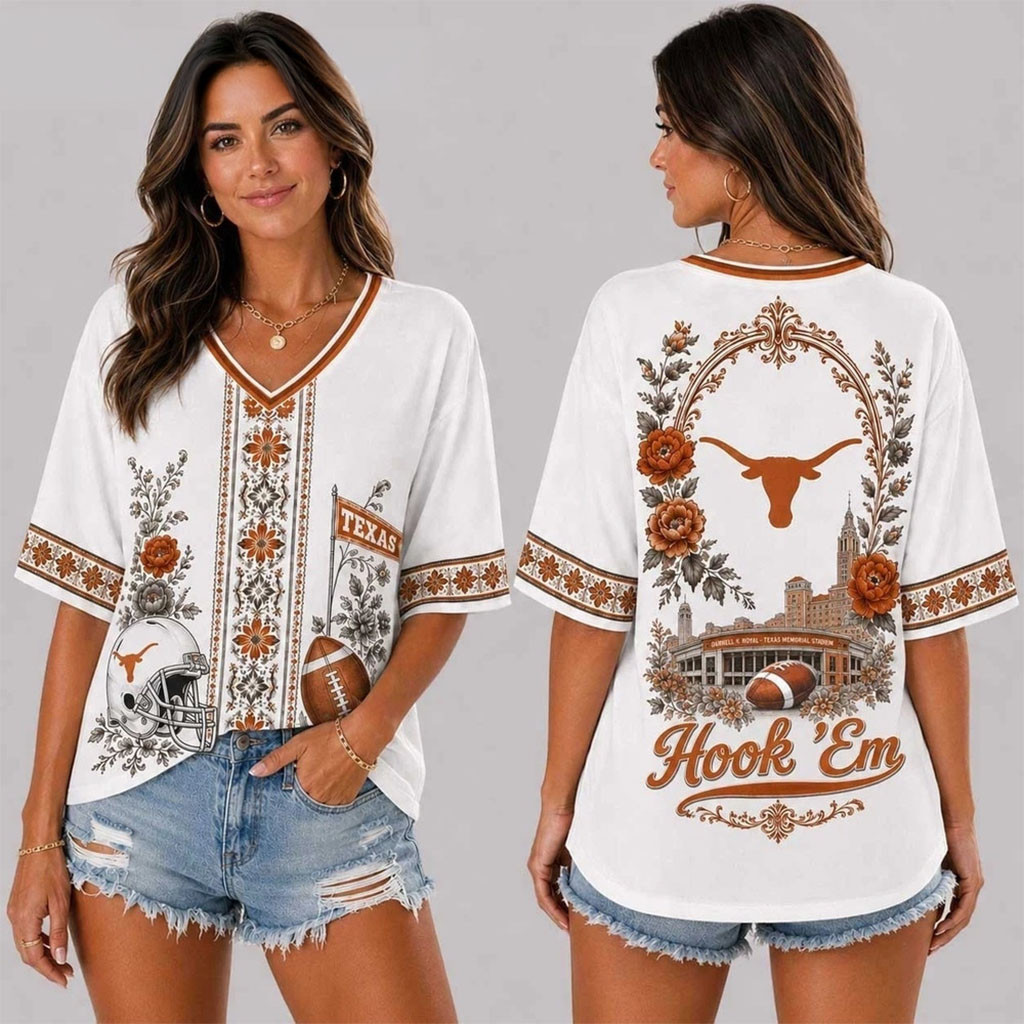 Texas Longhorns Merch Collegiate Pride Hook Em V-Neck Shirt Unique Football Gifts For Her