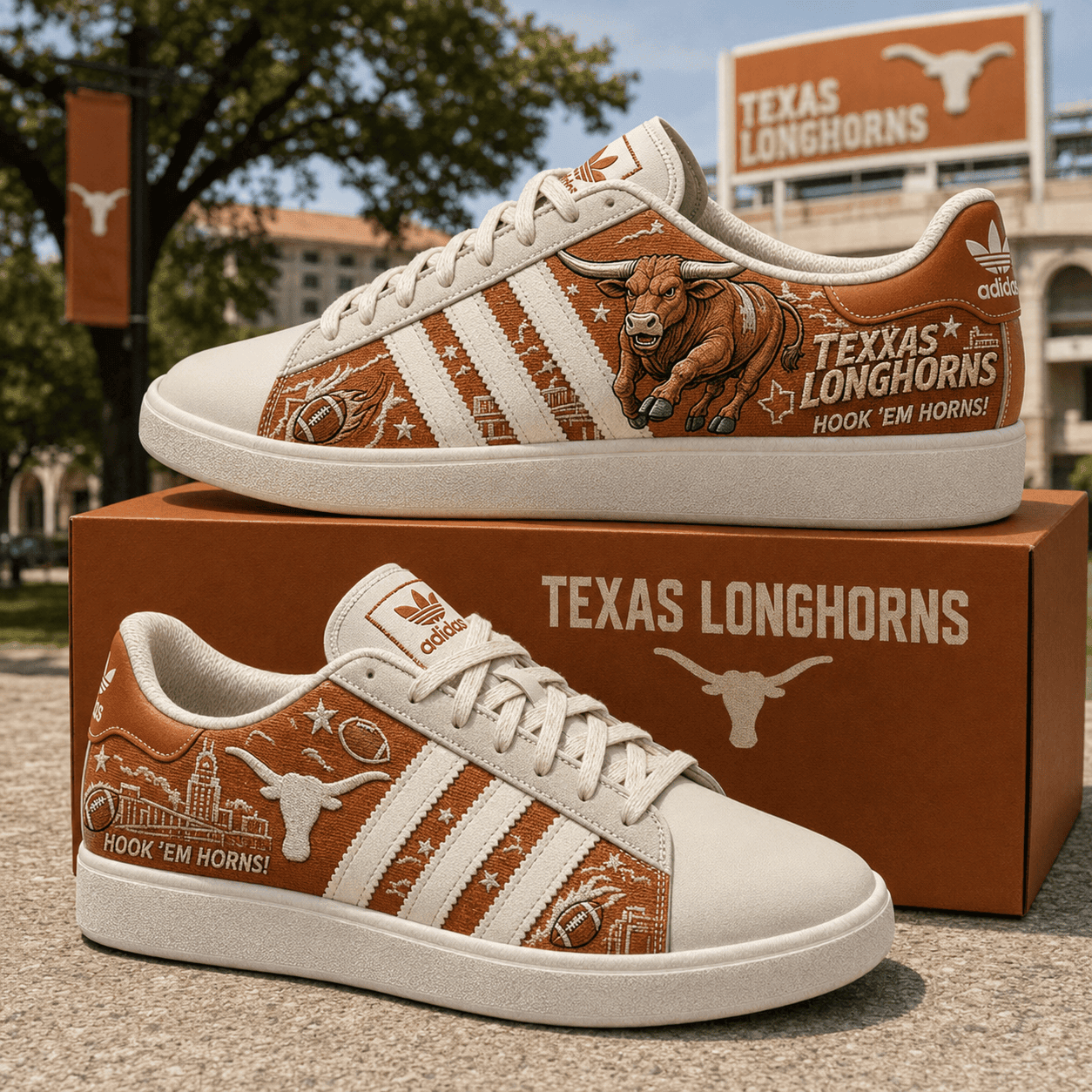 Texas Longhorns Merch Hook Em Horns Sneakers Texas Football Shoes Gifts For Football Fan