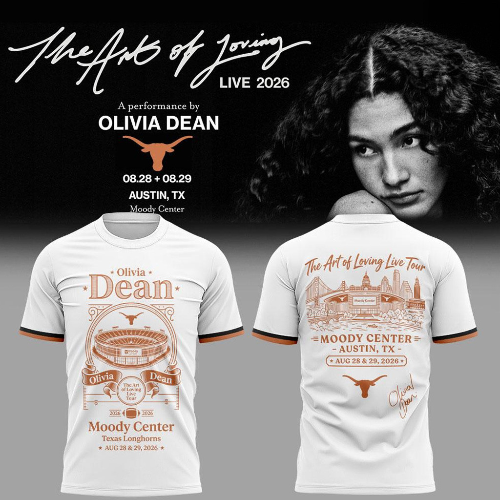 Texas Longhorns X Olivia Dean Merch 2026 The Art Of Loving Live Tour T-Shirt Music Fan Gear