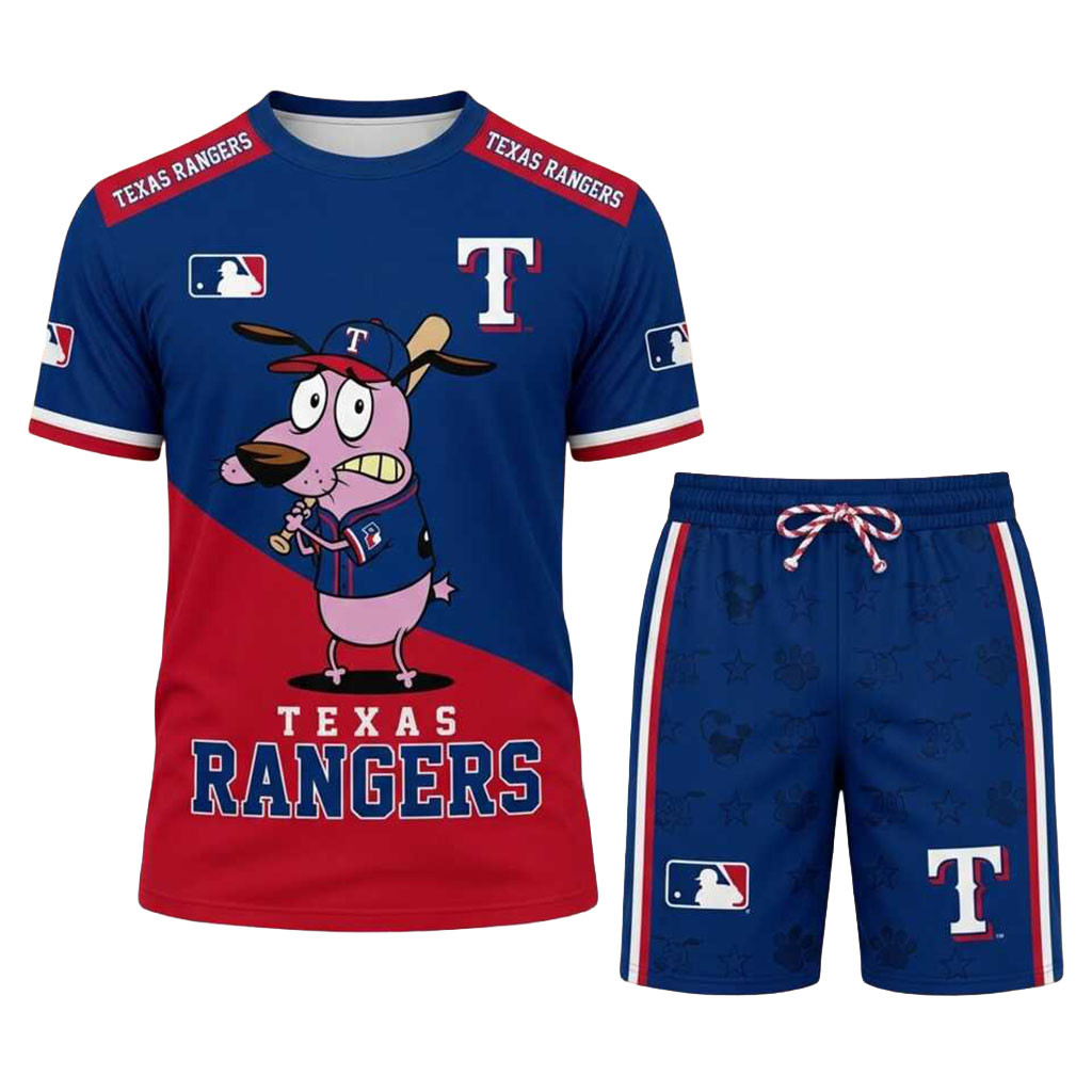 Texas Rangers Courage The Cowardly Dog Shirt And Shorts Set Texas Rangers Merch Fan Gifts Texas Rangers Courage The Cowardly Dog Shirt And Shorts Set Texas Rangers Merch Fan Gifts