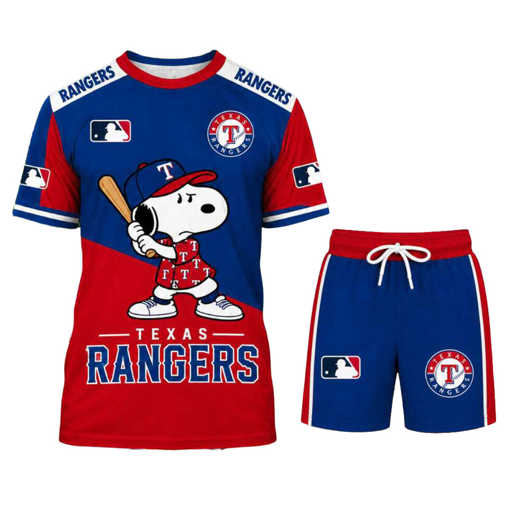 Texas Rangers Snoopy Baseball Cartoon Character Shirt And Shorts Texas Rangers Merch Fan Gifts