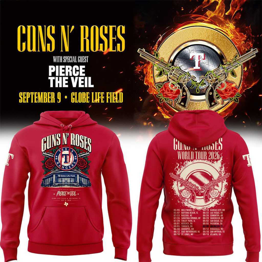 Texas Rangers X Guns N'Roses Merch Globe Life Field 2026 Tour Night Hoodie Gift For Music Fans Texas Rangers X Guns N'Roses Merch Globe Life Field 2026 Tour Night Hoodie Gift For Music Fans