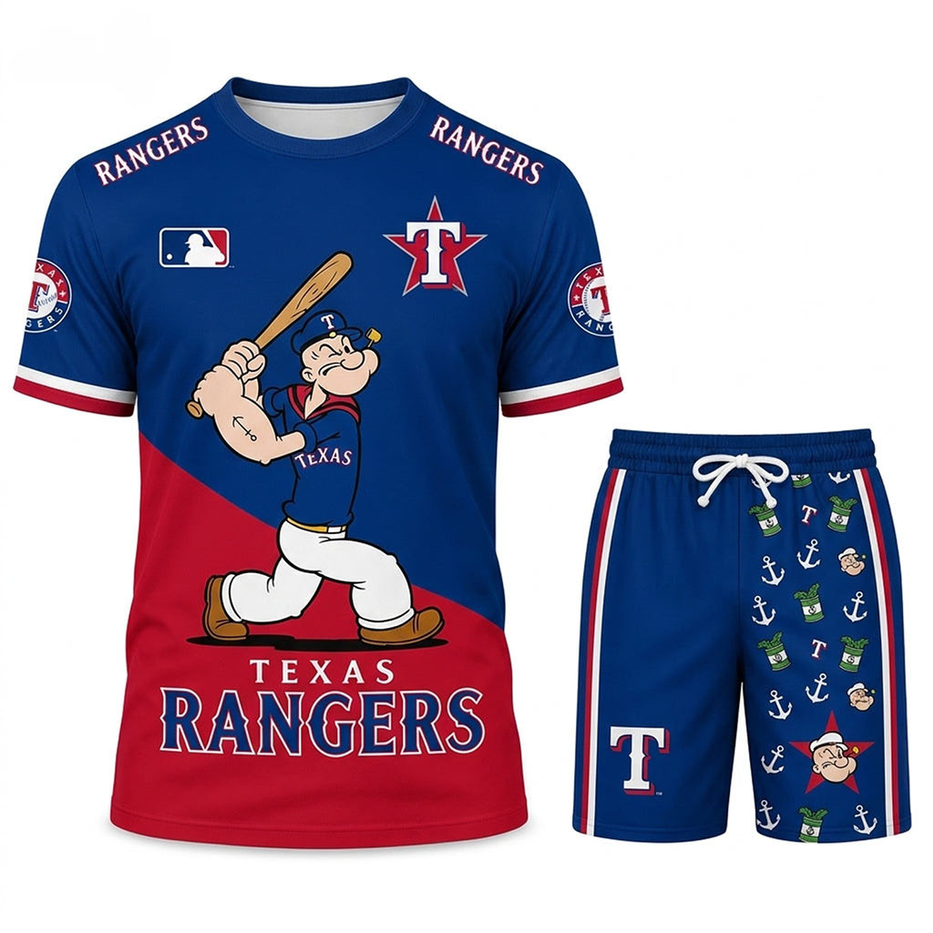 Texas Rangers X Popeye The Sailor T-Shirt And Shorts Set Texas Baseball Merch Present For Fans