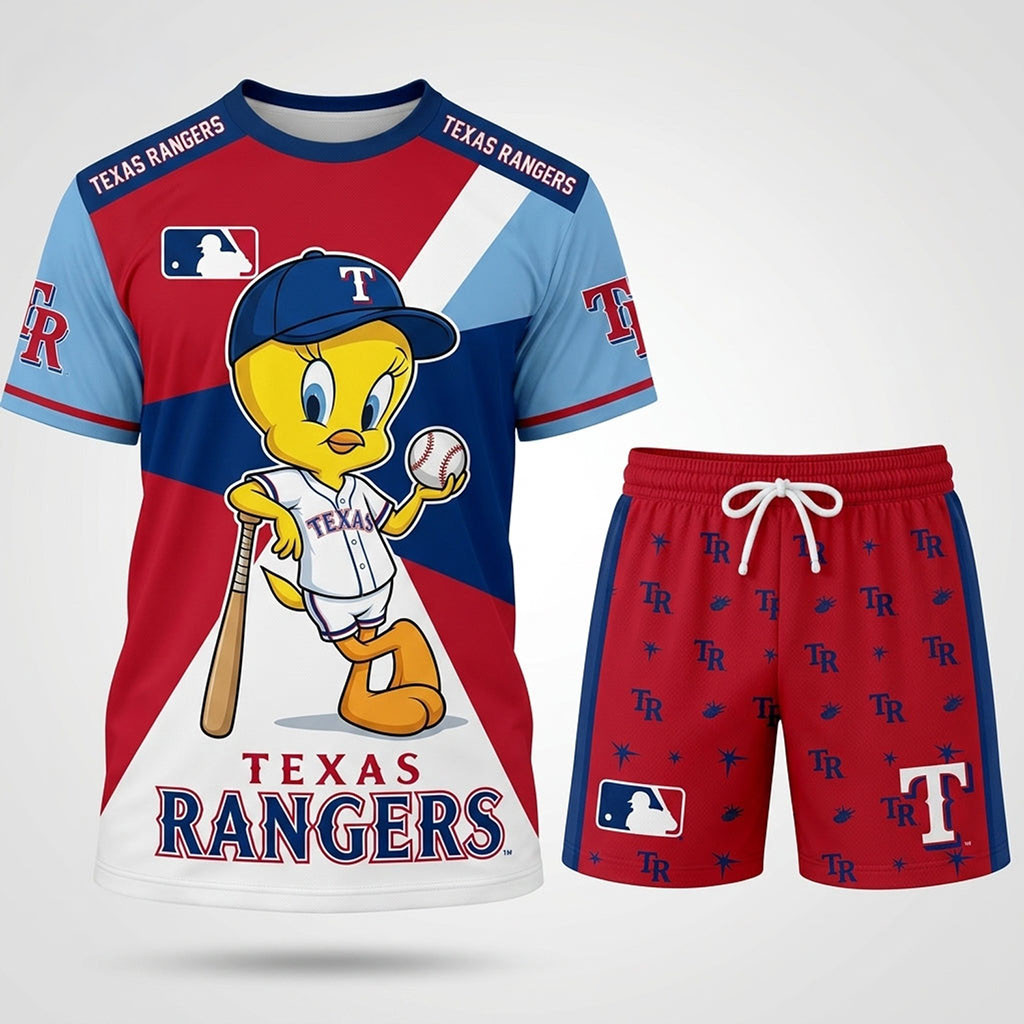Texas Rangers X Tweety Looney Tunes T-Shirt And Shorts Set Texas Rangers Merch Gift For Fans