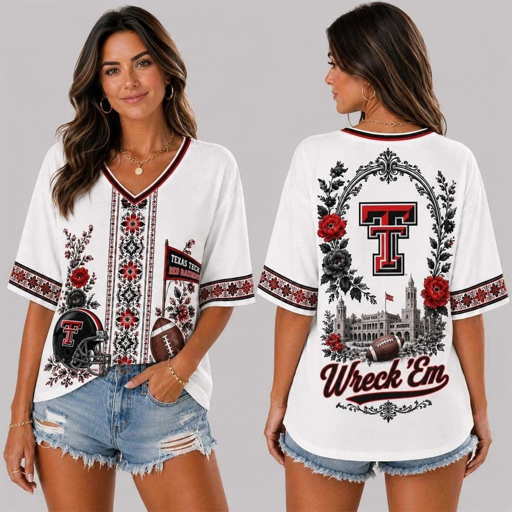 Texas Tech Red Raiders Merch Collegiate Pride Wreck Em V-Neck Shirt Gifts For Football Fans