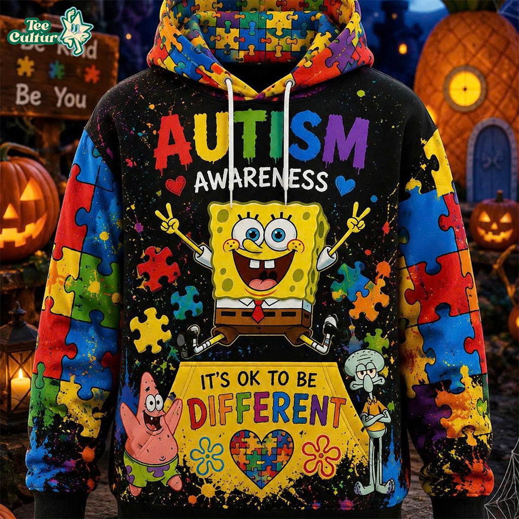 The Autism X SpongeBob It's Okay To Be Different Hoodie Best Gift For Autistic