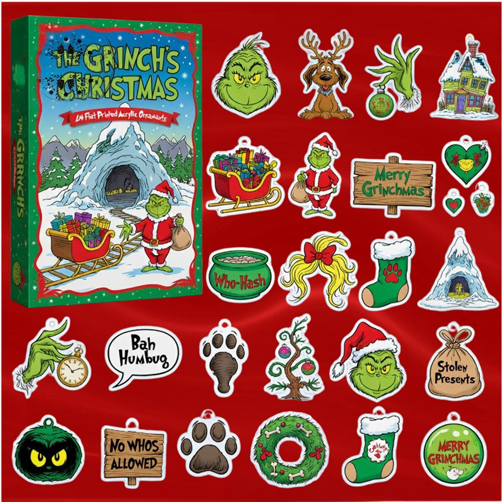 The Grinch 24 Piece Flat Acrylic Christmas Ornaments Advent Calendar Set Xmas Holiday Decor