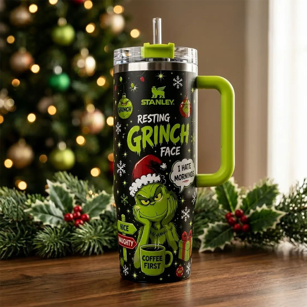 The Grinch Resting Face 40oz Tumbler Grinch Merch Christmas Gifts For Coffee Lovers