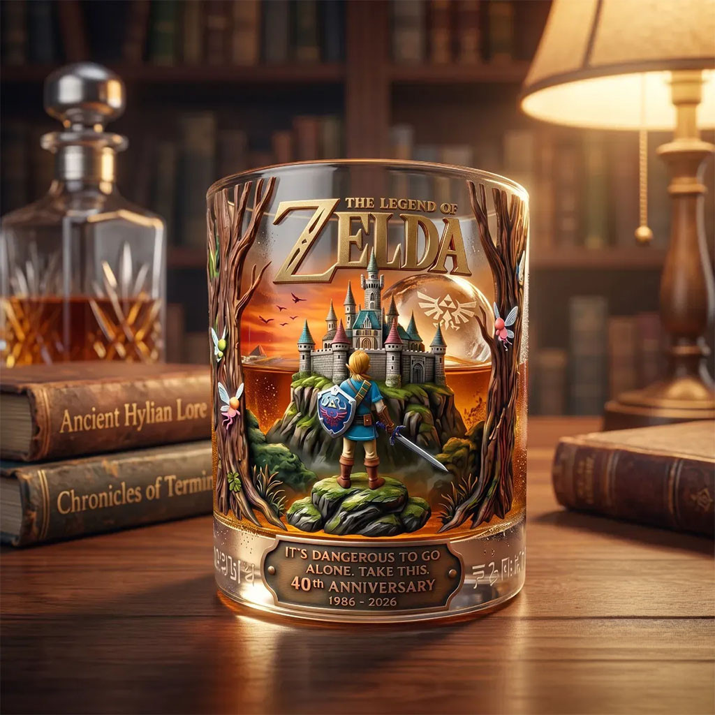 The Legend Of Zelda 40Th Anniversary Whiskey Glass The Legend Of Zelda Merch Gifts For BFF