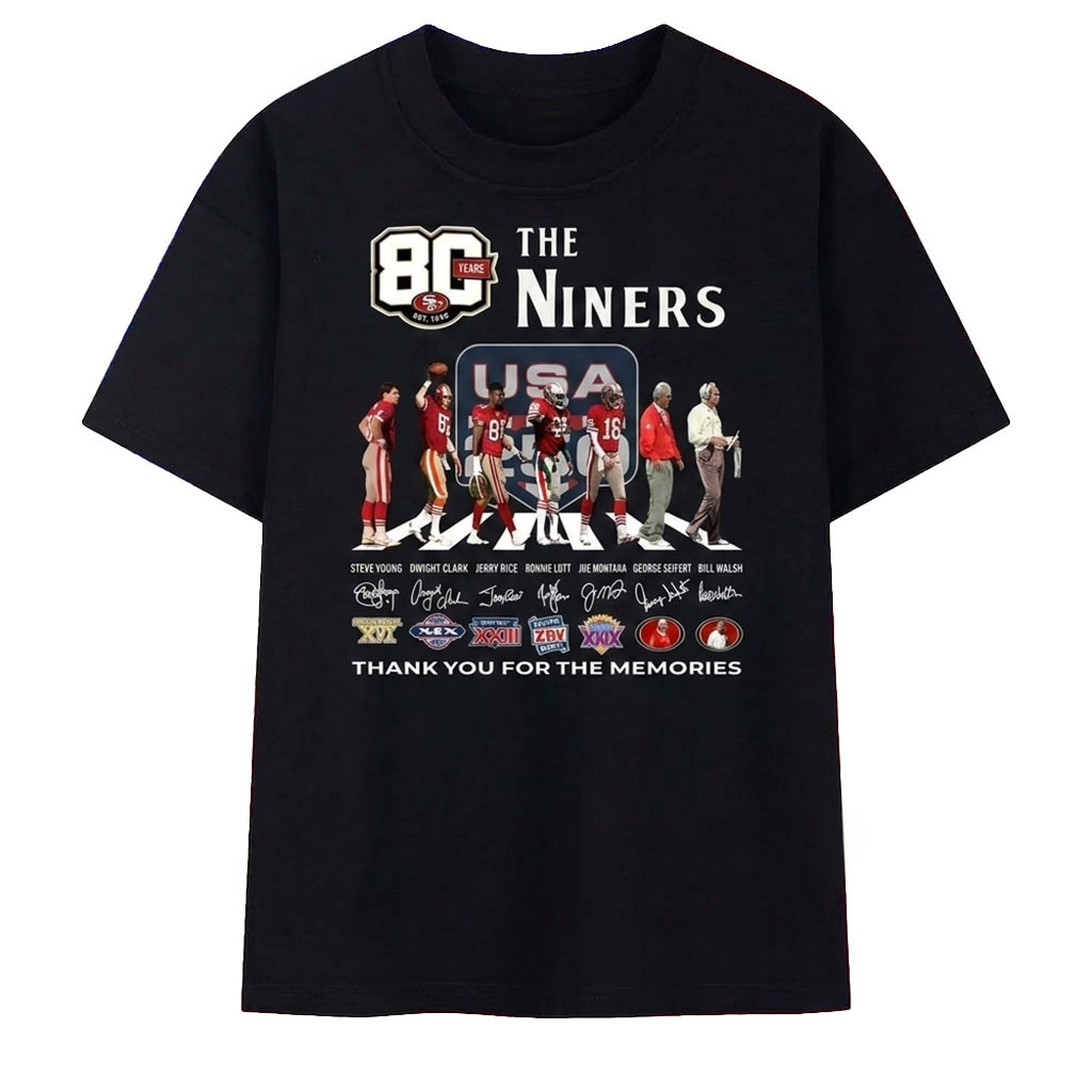The Niners 80 Years Super Bowl Champions Abbey Road Signatures T-Shirt SF 49ers Merch