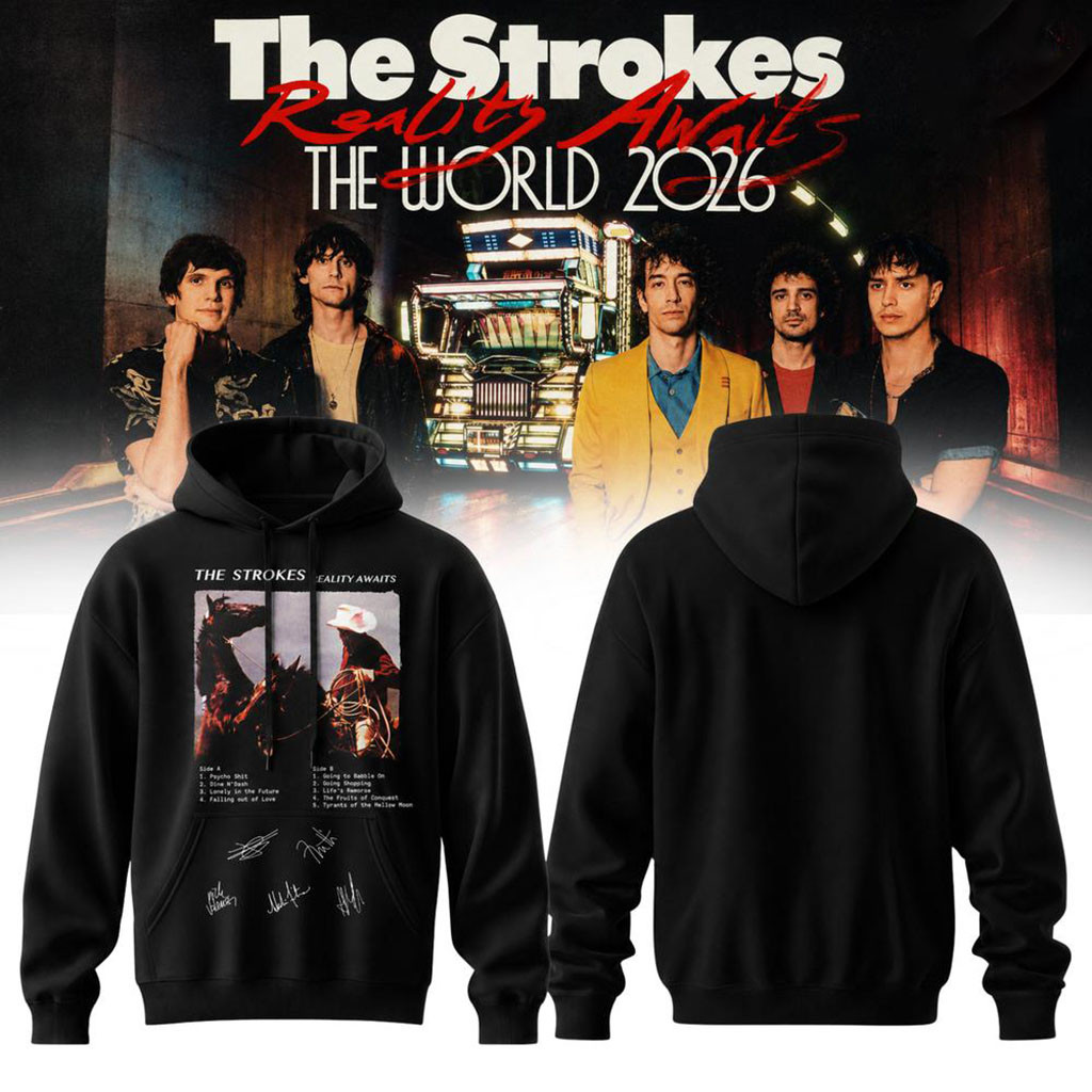 The Strokes Merch Reality Awaits World Tour 2026 NYC Signature Hoodie Music Apparel For Fans