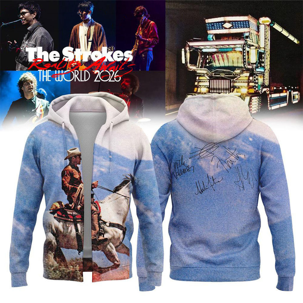 The Strokes Reality Awaits World Tour 2026 Signature Zip Hoodie The Strokes Merch Fan Gifts