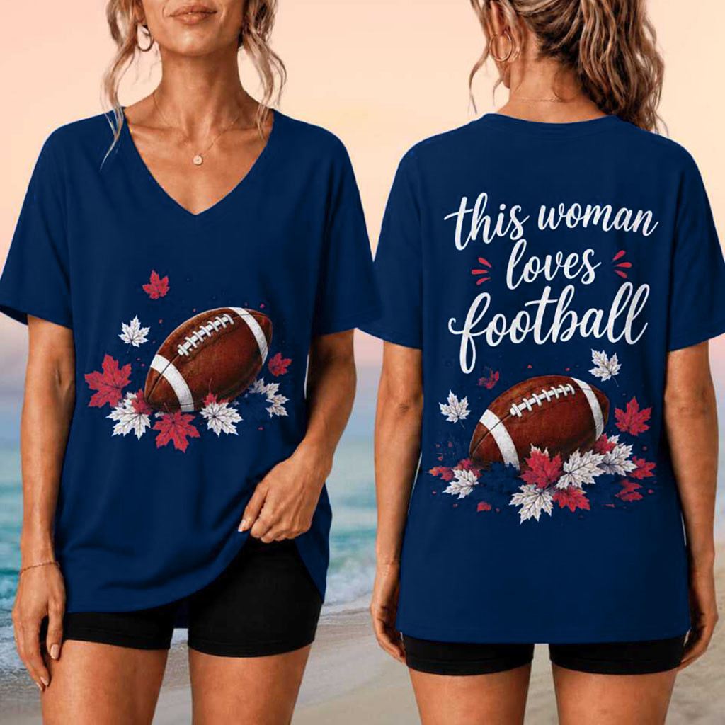 This Woman Love Football V-Neck Shirt Autumn Outfits Best Gifts For Football Lovers