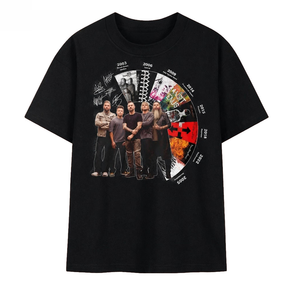 Three Days Grace Albums Discography Timeline Band Signatures T-Shirt Three Days Merch