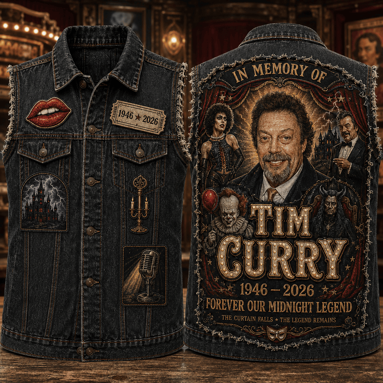 Tim Curry Memorial Denim Vest 1946-2026 Forever Our Midnight Legend Tribute Gifts For Fans