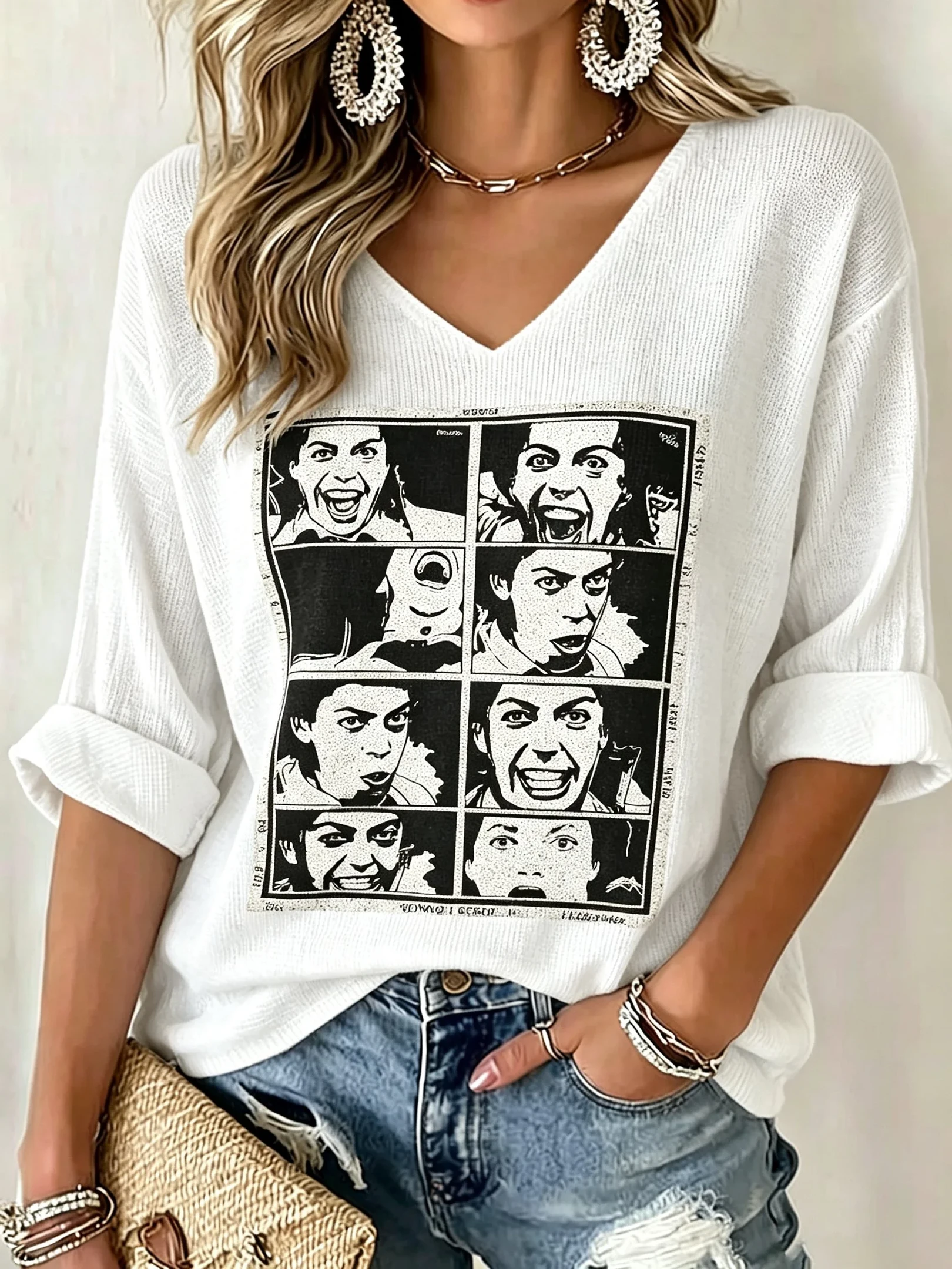 Tim Curry Merch Frank-N-Furter Long Sleeve V-Neck Shirt Tribute To Tim Curry Apparel Gifts