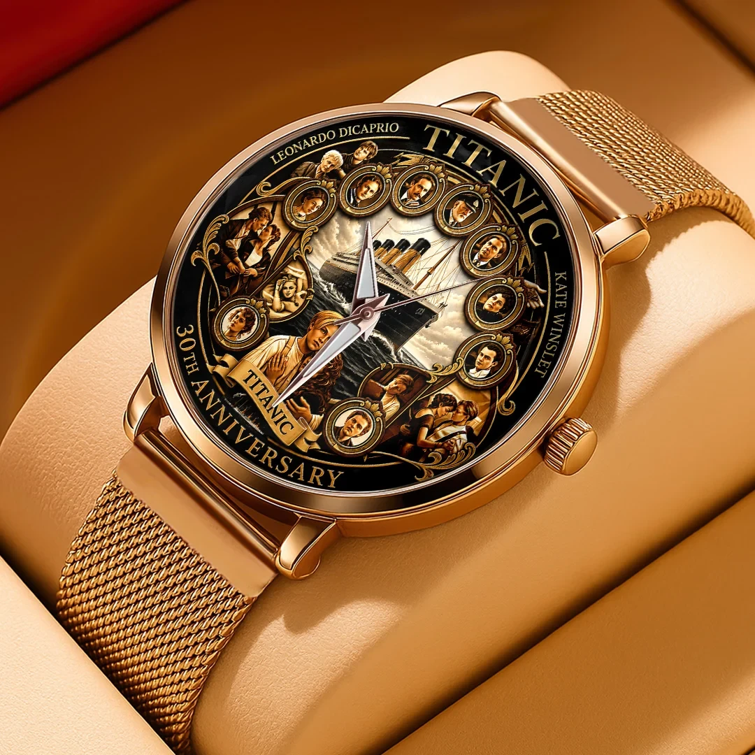 Titanic Merch 30th Anniversary Gold Watch Jack Rose Ocean Scene Gifts For Movie Lovers