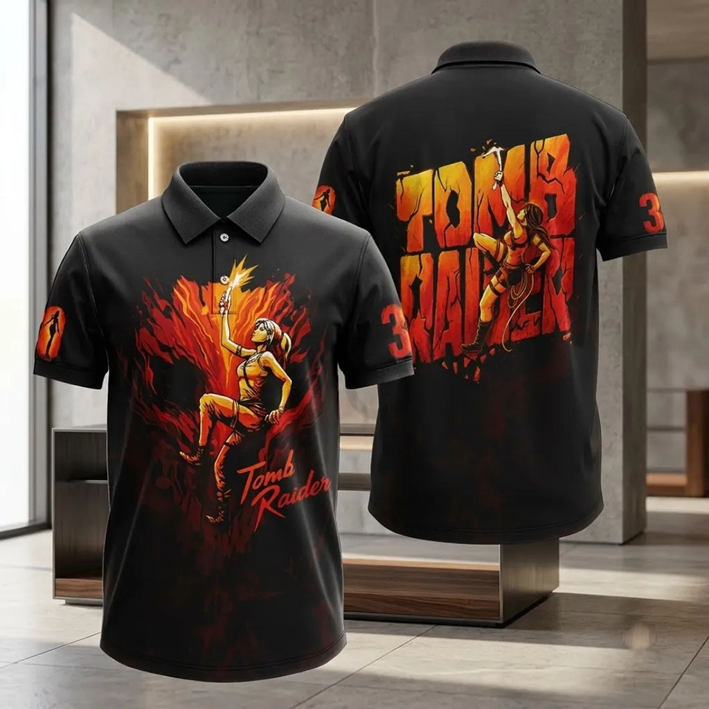 Tomb Raider 30th Anniversary Black Polo Shirt Tomb Raider Merch Gifts For Fans