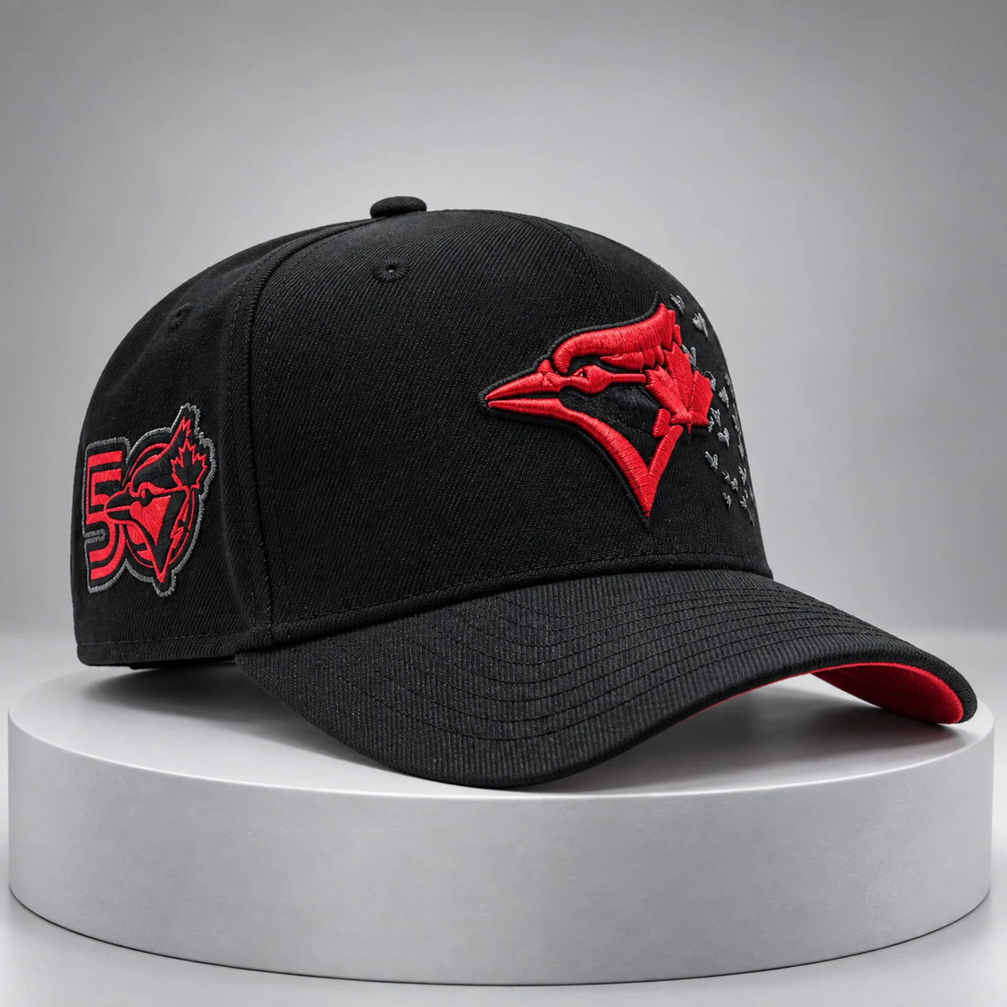 Toronto Blue Jays 50th Anniversary Bat Jays Hat Black Toronto Blue Jays Merch Gifts For Fans