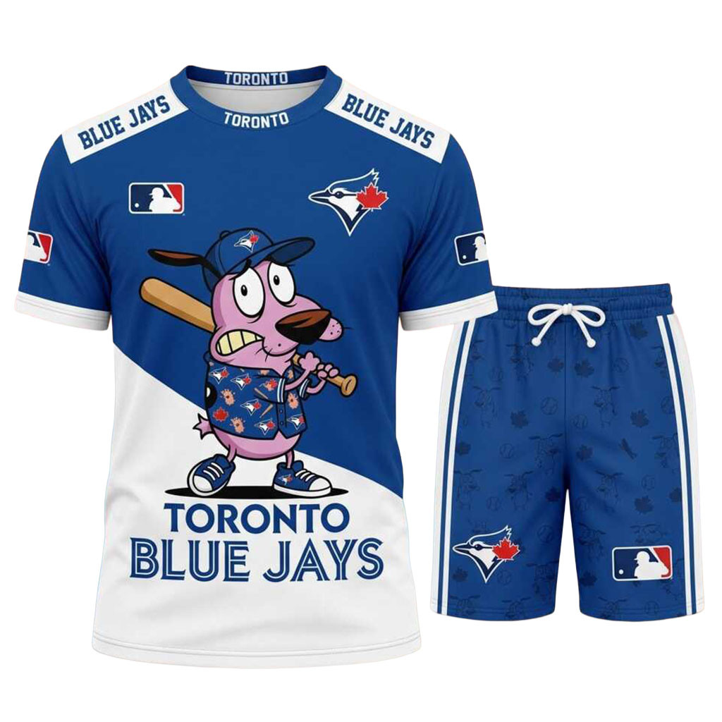 Toronto Blue Jays Courage The Cowardly Dog Shirt And Shorts Set Blue Jays Merch Fan Gifts