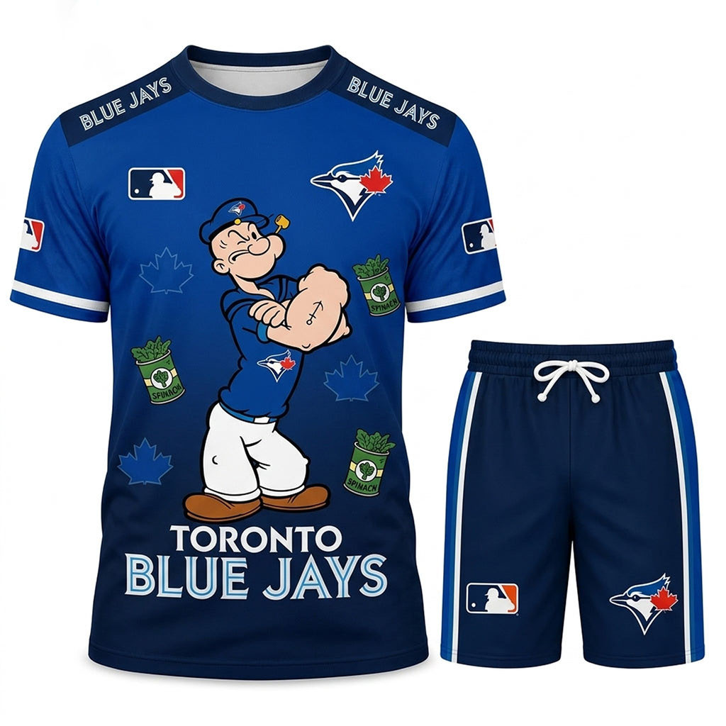 Toronto Blue Jays X Popeye The Sailor T-Shirt And Shorts Set Jays Merch Cool Baseball Gifts