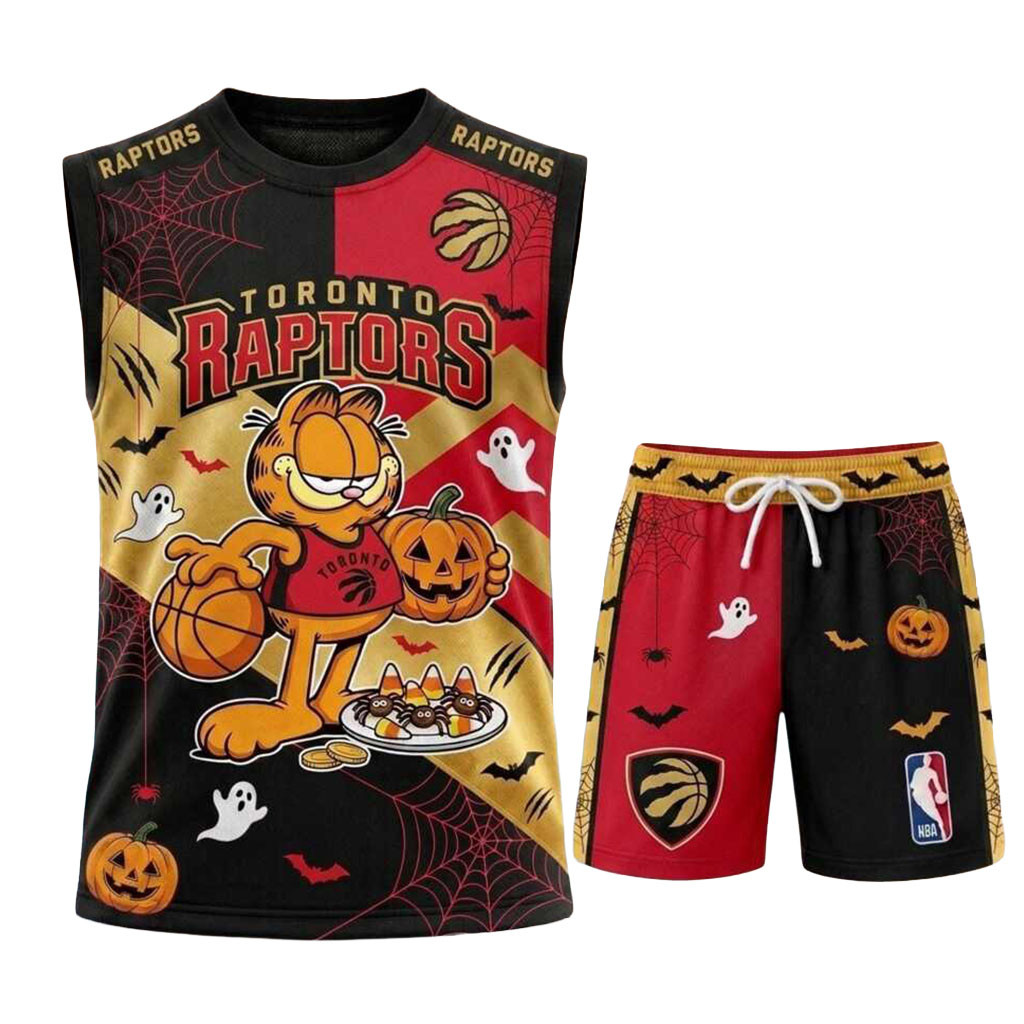 Toronto Raptors Garfield Halloween Basketball Muscle Tank And Shorts Raptors Merch Gift For Fan