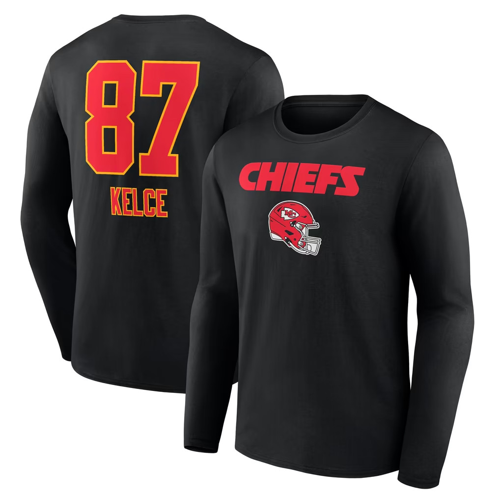 Travis Kelce Merch 2026 Kansas City Chiefs #87 Travis Kelce Black Team Wordmark Long Sleeve Shirt Travis Kelce Merch 2026 Kansas City Chiefs #87 Travis Kelce Black Team Wordmark Long Sleeve Shirt