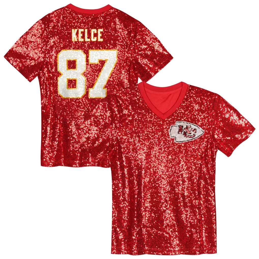 Travis Kelce Merch 2026 Kansas City Chiefs #87 Travis Kelce Red V-Neck Jersey Gift For Fans